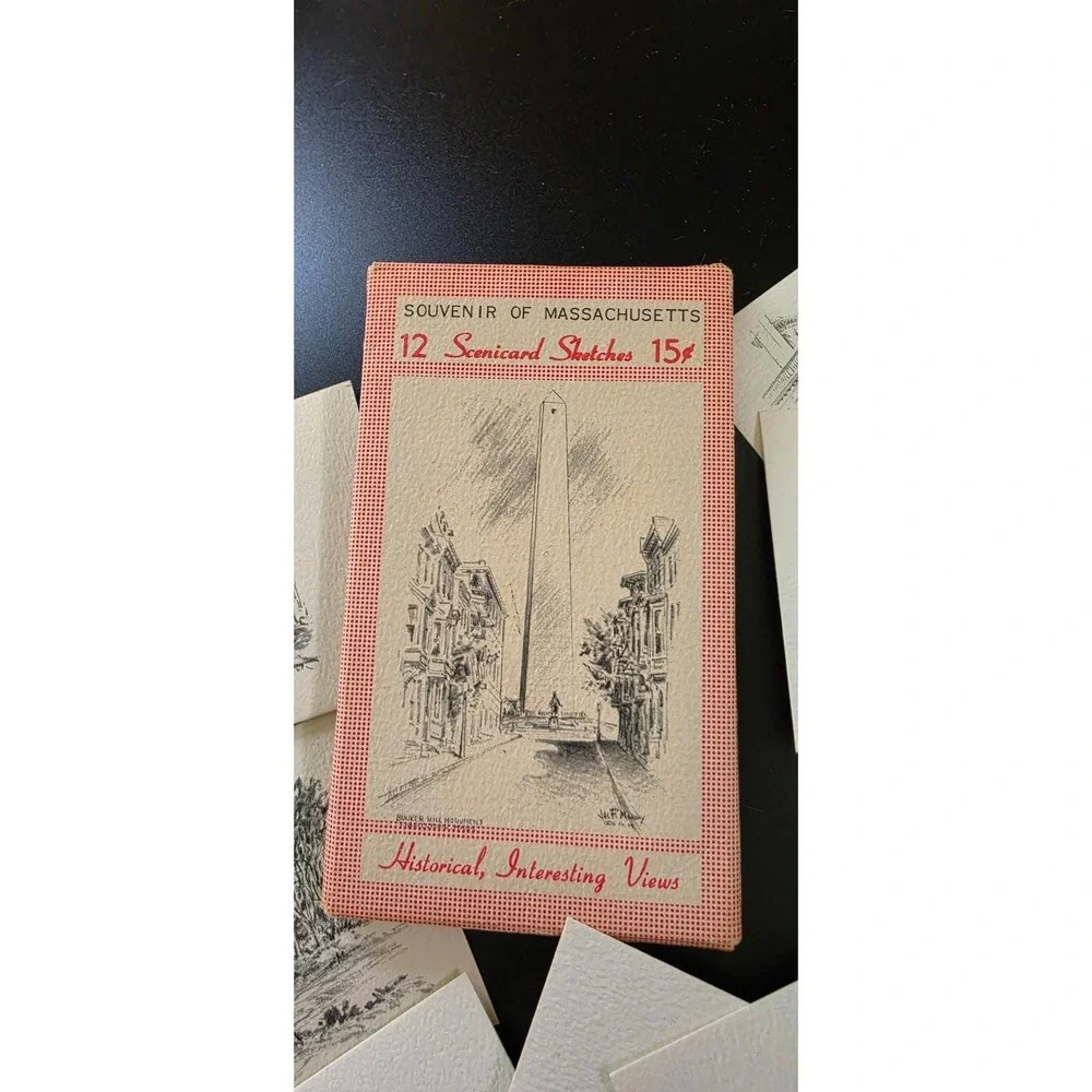 Mini VTG Souvenir of Massachusetts 12 Scenicard Sketches Curhan Co Salem Boston